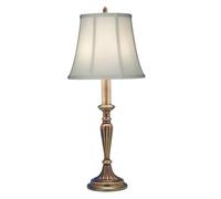 Table Lamp Tall Slim Stem Ivory Shadow Shade Antique Brass LED E27 60W