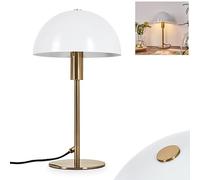 Table lamp Tati, Modern Bedside lamp Made of Metal in White/Brass Colour, Round Table lamp in Retro/Vintage Design, Ø 20cm, Height 35cm, with on/Off Switch at The Cable, 1 x E14, Without Bulb