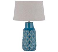 Traditional Ceramic Bedside Table Lamp Sea Blue with Grey Drum Shade Thaya