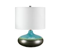 Table Lamp White Shade Turquoise and Graphite Finish Glaze LED E27 60W Bulb Loops White One Size