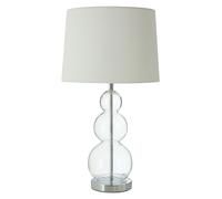 Table Lamp with EU Plug, Chrome Base with Glass Orb Detail, White Fabric Shade Modern Table Light Premier Housewares White One Size