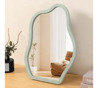 Table Makeup Mirror Portable Vanity Wood Framed Desk Mirrors with Stand 35L x 25W cm Free Standing Desk Table Mirror for Bedroom Living Room Office Bathroom