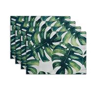 Table Mats Emerald Green Leaves Placemats Set of 6 Place Tablemat flax Heat Resistant Table Mats Heat Proof Placemat Stain-resistant Non-slip Waterproof Dinner Mats Decor