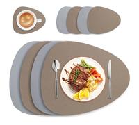 Table Mats Irregular Shape PU Leather Placemats Set Oil-Proof Waterproof Dual-Sided Place Mats for Kitchen Bistro Tables Bars Coffee Shops(019,Set of 4)