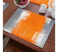Table Mats Orange Grey Print Placemats Set of 6 Place Tablemat flax Heat Resistant Table Mats Heat Proof Placemat Stain-resistant Non-slip Waterproof Dinner Mats Decor