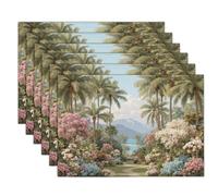 Table Mats Set of 2, Bird Of Paradise And Orchids Heat Resistant Placemats Exotic Jungle Washable Non-slip Place Mats Table for Kitchen Dinning Restaurant Decor 18"X12", Sage Green