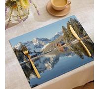 Table Mats Set of 2, Calm Lake Surface Place Mats Snow-Capped Mountains And Lakes Placemats Washable Non-slip Heat Insulation Table Decor for Kitchen Dinning Restaurant 18"X12" (Light Blue)