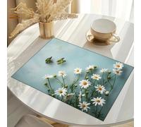Table Mats Set of 4 Blue Green Floral Placemats Linen Fabric Heat Resistant Washable Table Placemats for Home Party Wedding Restaurant Decoration Place Mats 45x30 cm