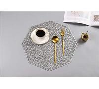 Table Mats(Set of 4),PVC Washable Quick Drying Openwork Octagon Shape Table Mat Non-slip Heat Resistant Heat Insulation Placemat Coffee Cup Mat(Silver Octagon)