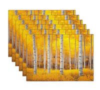 Table Mats Set of 4 Washable Autumn Tree Trunks Placemats Heat Resistant Non-slip Dense Poplar Forest Place Mats Easy to Clean for Kitchen Dinning Restaurant, Golden Yellow