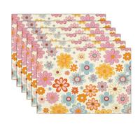 Table Mats Set of 4 Washable Hipster Placemats Heat Resistant Non-slip Retro Flowers Place Mats Easy to Clean for Kitchen Dinning Restaurant, Multicolor