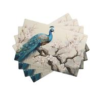 Table Mats Set of 4 Washable Ink Blossom Peacock Placemats Heat Resistant Dining Place Mats 45x30cm Holiday Party Decor