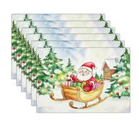 Table Mats Set of 4 Washable Watercolor Fir Tree Placemats Heat Resistant Non-slip Santa'S Sleigh Place Mats Easy to Clean for Kitchen Dinning Restaurant, Green