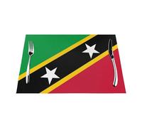 Table Mats Set Of 6, Saint Kitts And Nevis Flag Print Place Mats For Table Heat-Resistant Table Mats Non-Slip Washable Placemats PVC Woven Dinner Mats For Home Restaurant, 45X30Cm
