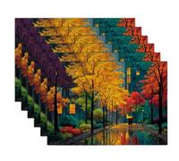 Table Mats Set of 6 Washable City Streets Placemats Heat Resistant Non-slip Autumn Evening Place Mats Easy to Clean for Kitchen Dinning Restaurant, Blue-Green