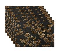 Table Mats Set of 6 Washable Luxury Leaves Placemats Heat Resistant Non-slip Bamboo Leaves And Stems Place Mats Easy to Clean for Kitchen Dinning Restaurant, Brown