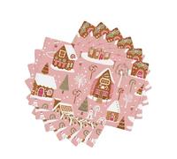 Table Mats Set of 6 Washable Pink Christmas Gingerbread House Placemats Heat Resistant Dining Place Mats 45x30cm Holiday Party Decor