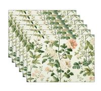 Table Mats Set of 6 Washable Retro Style Placemats Heat Resistant Non-slip Vine Flowers Place Mats Easy to Clean for Kitchen Dinning Restaurant, Sage Green