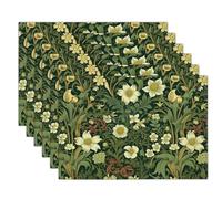 Table Mats Set of 6 Washable Victoria Placemats Heat Resistant Non-slip Spring Flowers Place Mats Easy to Clean for Kitchen Dinning Restaurant, Sage Green