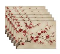 Table Mats Set of 8, Ancient Plum Tree Heat Resistant Placemats Traditional Arts Washable Non-slip Place Mats Table for Kitchen Dinning Restaurant Decor 18"X12", Beige