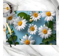 Table Mats Set of 8 Blue Leaf Flower Placemats Linen Fabric Heat Resistant Washable Table Placemats for Home Party Wedding Restaurant Decoration Place Mats 45x30 cm