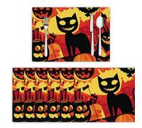 Table Mats Set of 8 Washable Cartoon Doodles Placemats Heat Resistant Non-slip Scary Black Cat Place Mats Easy to Clean for Kitchen Dinning Restaurant, Red