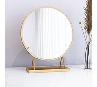 Table mirror,Countertop mirror,Tabletop vanity mirror,Round mirror makeup mirror,Bathroom dormitory vanity mirror,Shaving vanity mirror with stand hd mirror freest(Color:Champagne gold)