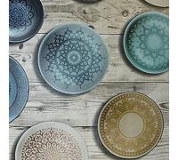 Table Mosaic Plate Wallpaper Muriva Wood Effect Paste The Wall Blue