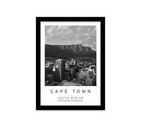 Table Mountain Travel Print Cape town Wall art Black and white Poster A4 Print in Black frame 24.5 X 33cm (9.6x13inch)
