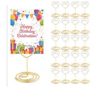 Table Number Holders, 20 Pack Photo Holders for Tables with Photo Clips, Elegant Gold Wire Heart-Shaped Stands for Wedding Table Displays, Restaurant Menu Cards and Party Photo Arrangements,3x5cm