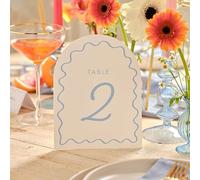 Table Numbers - Blue Wiggle Border, Pack of 12 - Wedding Table Numbers 1-20 with Stands