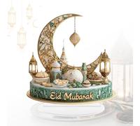 Table Ornaments, Ramadan Decorations Eid LED Night Light for Home, Festival Moon Castle Decoration Eids Hanging Ornament, 2D Acrylic Tiered Tray Decoration, for Dining Table, Office,Dormitory Desk (E)
