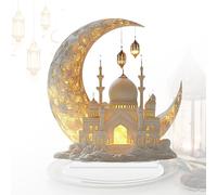 Table Ornaments, Ramadan Decorations Eid LED Night Light for Home, Festival Moon Castle Decoration Eids Hanging Ornament, 2D Acrylic Tiered Tray Decoration, for Dining Table, Office,Dormitory Desk (A)