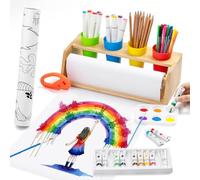 Table Painting Paper Children's Painting Tablecloth with Wooden Holder, Table Paper Roll Dispenser, Desk Easel, Portable for Children to Entertain, Doodle