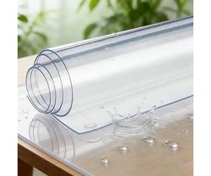 Table Protector 82 x 84 cm Transparent Waterproof Wipe Clean Transparent Mat Clear Plastic for Kitchen, Dresser and Writing Desk, Right Angle