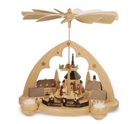 Table pyramid Seiffen village pointed arch 1-storey natural (LxWxH):35x28x36cm