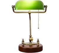 Table Retro Desk Lamp/Bankers Lamp/Office Lamp with Green Glass Shade, Pull and Solid Base,Chandelier