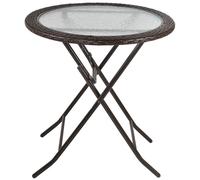 Table Round Folding Glass Patio 68cm Tempered Glass SteelFrame Brown Rattan Edge