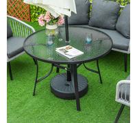 Outsunny 106cm Round Garden Dining Table with Parasol Hole Glass Top