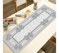 Table Runner 140 x 50 cm in Hypoallergenic Microfibre - Digital Print with Grey Bows - Elegant and Washable - Kitchen and Living Room Furniture - Made in Italy