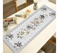 Table Runner 140 x 50 cm in Hypoallergenic Microfibre - Grey Ceramic Effect Floral Pattern with HD Digital Print - Elegant and Washable - Kitchen and Living Room Furniture - Made in Italy
