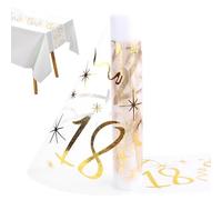 Table Runner 18th Birthday Gold, 28 cm x 10 m Happy Birthday Table Decoration 18th Birthday Decoration, Table Runner Golden Table Runner Fabric Roll for Boys Girls Party Decoration DIY Crafts