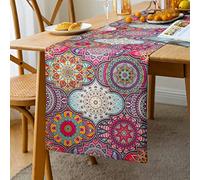 Table Runner 33 X 183 cm Bohemian Mandala Flower Linens Purple Table Cloth Boho Table Runner for Wedding Party Holiday Home Decor Multicoloured Table Runner Bohemian (Colorful Purple C)