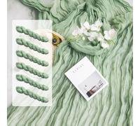 Table Runner 6 Packs - 6ft / 180cm Sage Green Cheesecloth Table Runner Tablecloth Sheer Boho Mesh Pastel Crinkle Wedding Bridal Shower Party Centerpiece Table Baptism Christmas Decor