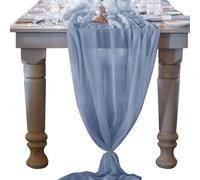 Table Runner-72*304cm (28*120inch) Chiffon Gauze Table Runner Extra Long, Boho Rustic Table Cover for Wedding Decor, Bridal Shower Reception Kitchen Dining Room Party (Blue)