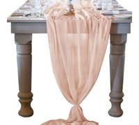 Table Runner-72*304cm (28*120inch) Chiffon Gauze Table Runner Extra Long, Boho Rustic Table Cover for Wedding Decor, Bridal Shower Reception Kitchen Dining Room Party (Peach Pink)