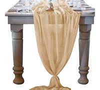 Table Runner-72*304cm (28*120inch) Chiffon Gauze Table Runner Extra Long, Boho Rustic Table Cover for Wedding Decor, Bridal Shower Reception Kitchen Dining Room Party (Champagne)