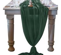 Table Runner-72*304cm (28*120inch) Chiffon Gauze Table Runner Extra Long, Boho Rustic Table Cover for Wedding Decor, Bridal Shower Reception Kitchen Dining Room Party (Dark Green)
