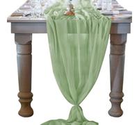 Table Runner-72*304cm (28*120inch) Chiffon Gauze Table Runner Extra Long, Boho Rustic Table Cover for Wedding Decor, Bridal Shower Reception Kitchen Dining Room Party (Light Green)