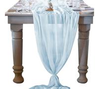Table Runner-72*304cm (28*120inch) Chiffon Gauze Table Runner Extra Long, Boho Rustic Table Cover for Wedding Decor, Bridal Shower Reception Kitchen Dining Room Party (Light Blue)